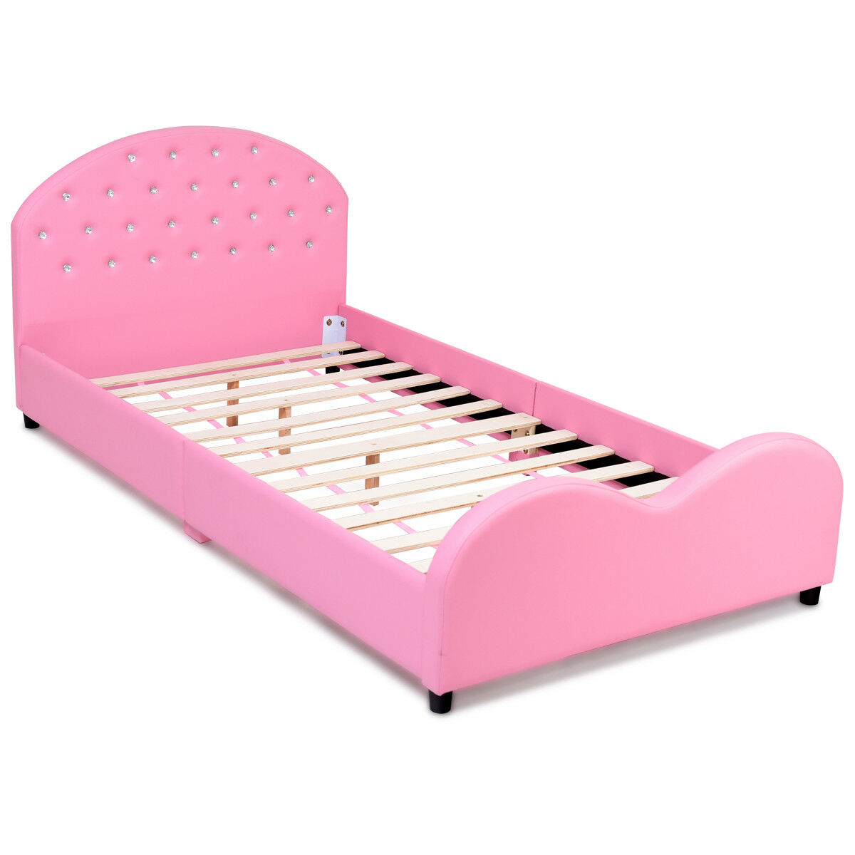Costway Kids Children PU Upholstered Platform Wooden Princess Bed Bedroom Furniture Pink - image 7 of 9