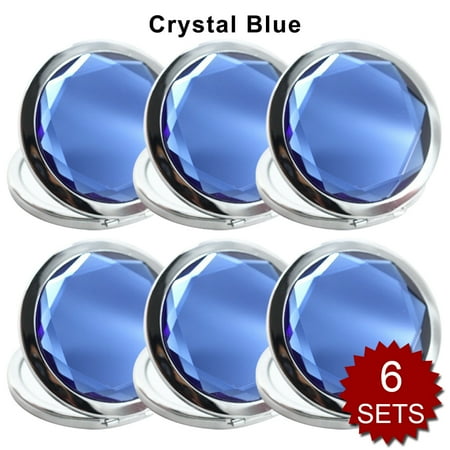 - GOGO 6 Sets/Pack Makeup Pocket Compact Mirror With Gift Box, Best Wedding Bridesmaid Gifts-Crystal Blue 6SETS