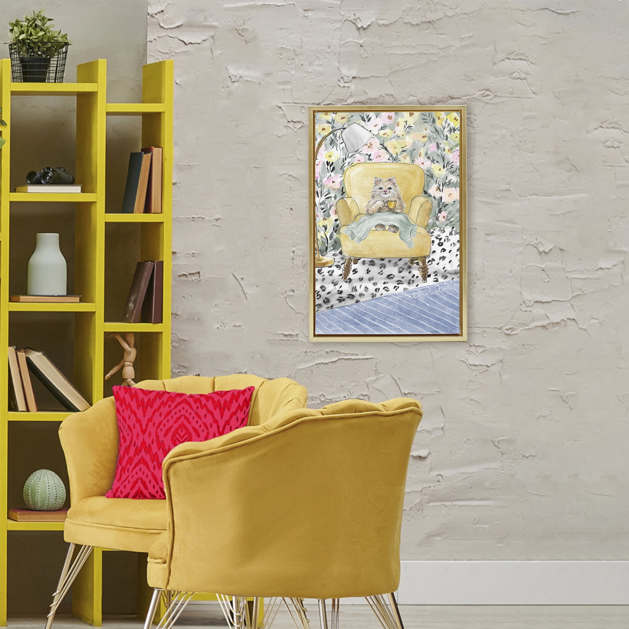 Stupell Industries Cozy Cat Relaxing Gold Framed Floater Canvas Wall Art, design by Lanie Loreth