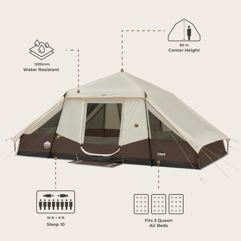 CORE 16' x 9' 10 Person Lighted Instant Pyramid Camping Tent