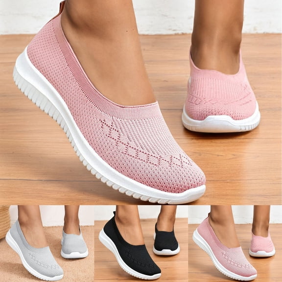 CAIXAI Wide Walking Shoes for Women Arch Support Wide Toe Box Sneakers Women Lightweight Closed Toe Slip on Women Walking Shoes Mesh Knitted Mary Jane Flats Women Hands-Free Workout Gym Shoes