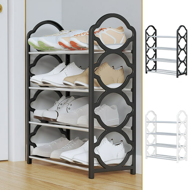 Xihbxyly Zapatero de 4 Niveles, Organizador de Almacenamiento de Metal, Estructura de Acero Resistente, Estantes Ventilados, Fácil de Montar, Organizador para La Entrada Del Dormitorio, Solución de A