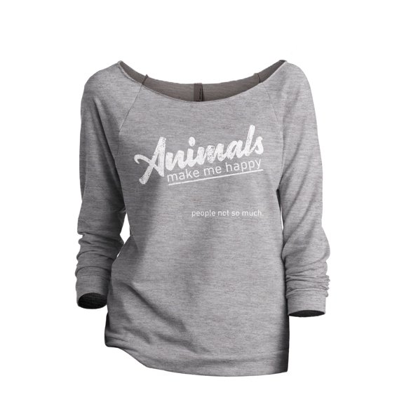 Animals Make Me Happy Women's Fashion Slouchy 3/4 Sleeves Raglan Lightweight Sweatshirt Sport Grey Small