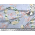 thumbnail image 2 of Soimoi Blue Japan Crepe Satin Fabric Ribbon & White Rose Wreath Floral Printed Craft Fabric by the Yard 44 Inch Wide, 2 of 3