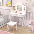 thumbnail image 2 of Costway Makeup Vanity Set with Tri-Fold Mirror & LED Lights Vanity Desk and Stool Set, 2 of 5