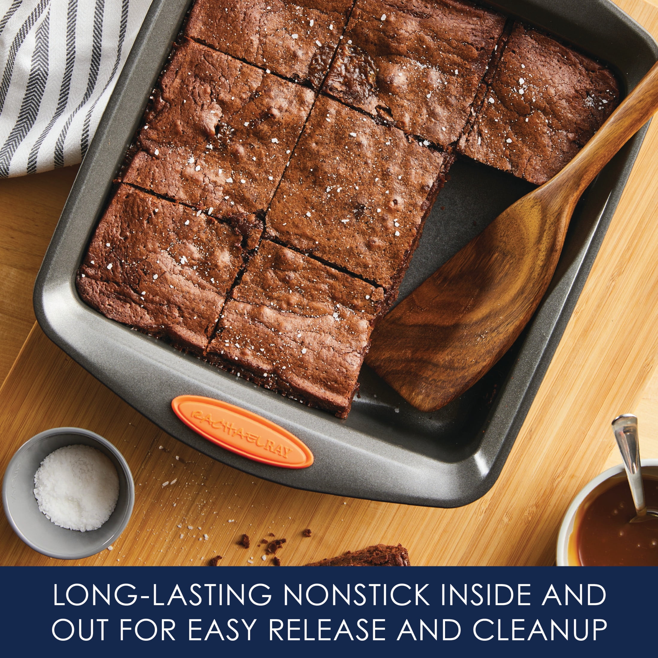 Rachael Ray Yum-o! Nonstick Bakeware 9-Inch Oven Lovin’ Square Baking Pan, Gray with Orange Handles