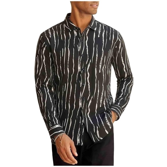 TKKCS Mens Graphic Button Down Shirts- Lightweight Stretch Regular Fit Vacation Casual Long Sleeve Shirts Black Size M