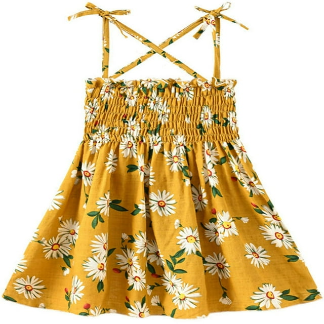 Tenue Décontractée d'Été pour Tout-Petite Fille, Robe à Bretelles à Volants à Motif Floral