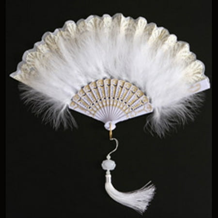 

Mduoduo Hand Fans Lolita Feather Folding Fan Sweet Fairy Girl Court Dance Hand Fan with Pendant White