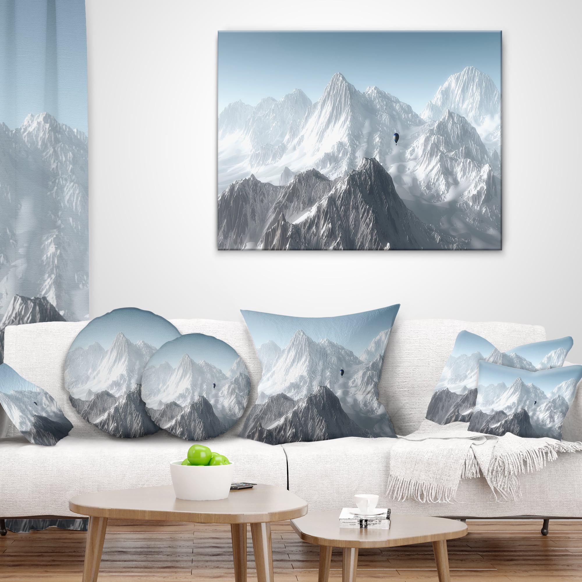 Designart Hot Air Balloon Flying - Landscape Photography Throw Pillow - 18x18