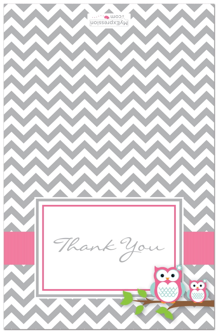 Pink Owls Baby Shower Thank You Cards And Envelopes 50 Count