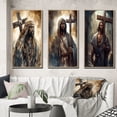 thumbnail image 1 of Designart "Jesus with Cross in Black III" Religious Landscape Framed Wall Art Set Of 3 - Black Religious Landscape Frame Gallery Wall Set For Home Decor, 1 of 6