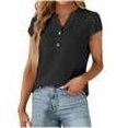 thumbnail image 1 of Women's Casual V-Neck Short Sleeve Blouse Button Down Shirt Solid Color Tops Comfortable Polyester Fashion Top for Work Party Dating Home Spring Summer, 1 of 9