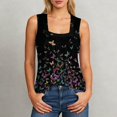 thumbnail image 2 of WEIWEN Summer Tank Tops for Women Pleated Floral Printed Square Neck Sleeveless Shirts Casual Loose Fit Trendy Camisole Vest Purple, XXL, 2 of 5