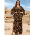 thumbnail image 4 of Vestido kaftán para mujer Yanziliu, talla grande, cuello en V, estampado de leopardo, 4 of 6
