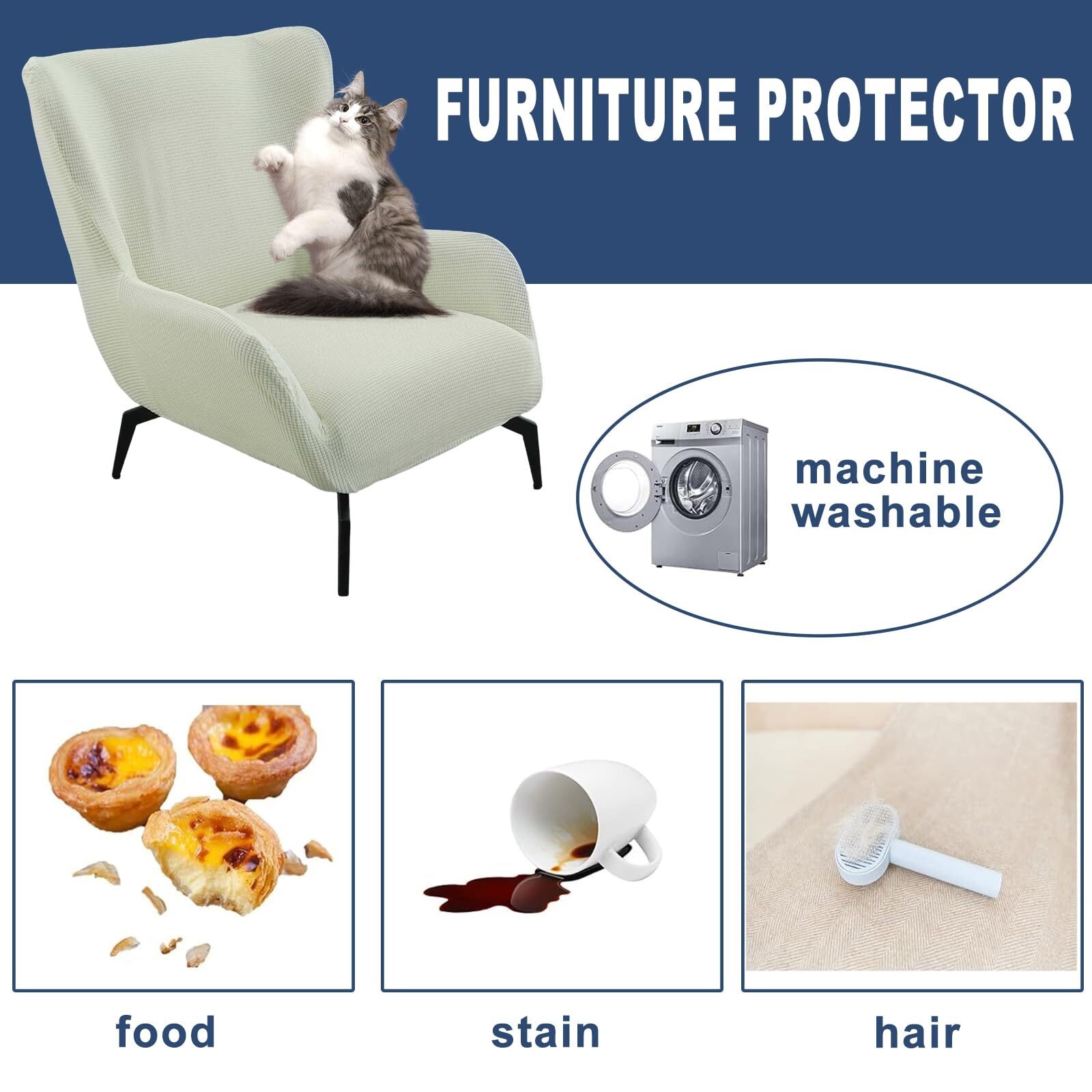 BH-JJSMGS Mid Century Modern Accent Chair Cover Jacquard Armchair Slipcover Soft Armchair Sofa Covers Removable Washable Chair Covers with Arms Furniture Protector for Living Room