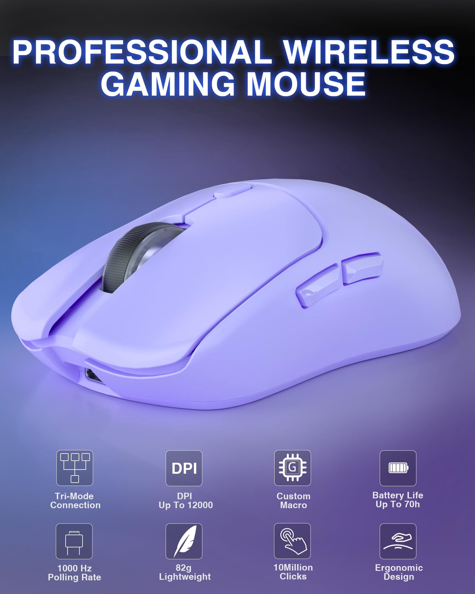 Sc580x Wireless Gaming Mouse  Tri-mode 2.4g/bt5.0/usb-c Mice With 12000 Dpi 6 Buttons Rechargeable Computer For Laptop/pc/mac/tablet