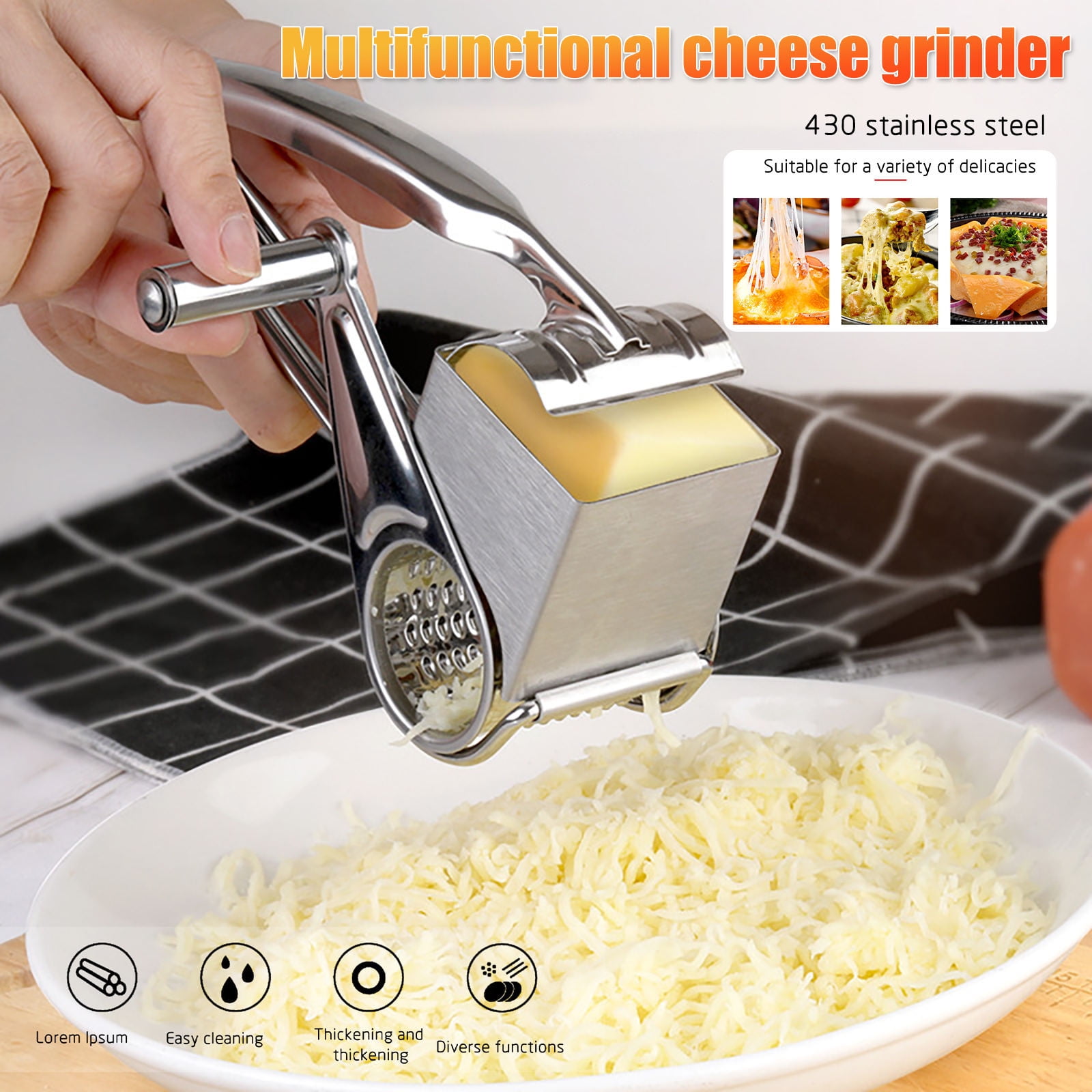 Moocorvic Rotary Cheese Grater with Handle, Handheld Tool, Heavy-Duty Cheese  Cutter, For Hard Parmesan Or Soft Cheddar Cheese, Ginger, Butter Hand Tool  