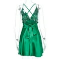 thumbnail image 6 of Babysbule Women's Summer Dresses Women's Fashion Solid Color V-Neck Bow Suspender Sleeveless Slim Dress, 6 of 8
