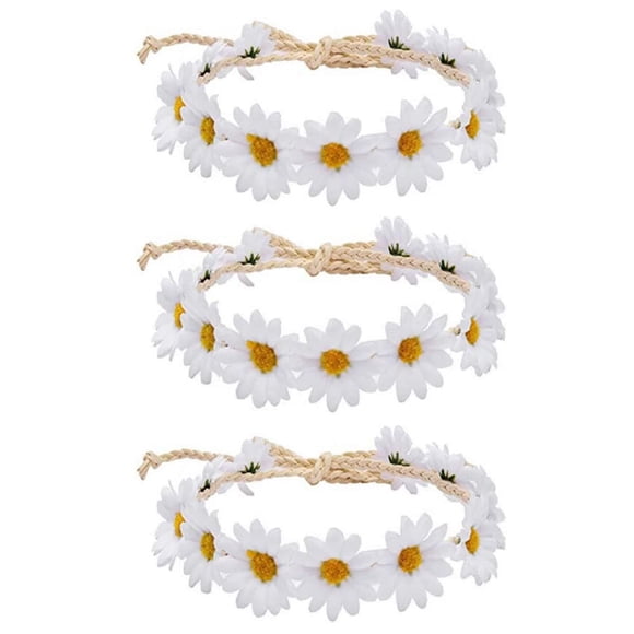 3 diademas de flores de margarita, corona de pelo de girasol, floral, otoño, boho, corona de girasol, hippies, guirnalda de pelo de margarita, tocado de novia ajustable para bodas, festivales, accesor