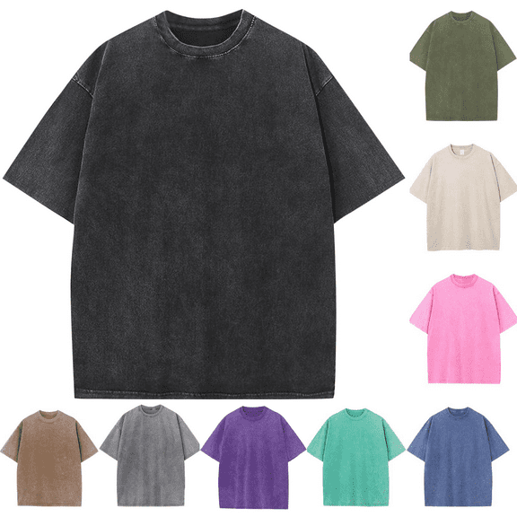 Mens Oversized Cotton T-Shirts Loose Fit Vintage Washed Tee Unisex Short Sleeve Casual Shirts Tops Size S-5XL