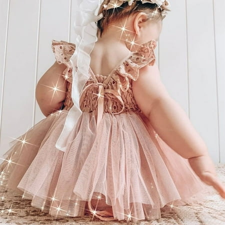 

Esho Toddler Girls Sleeveless Dresses Baby Hollow Out Lace Princess Dress Sundress 6M-4Y