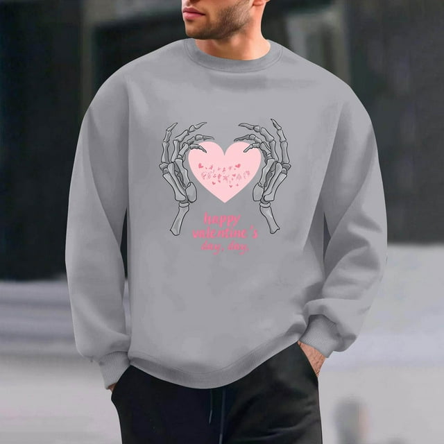 Ceisia Men's Regular-Fit Crew-Neck Double-Heart Hand-Drawn Printed Casual Sweatshirt Gift