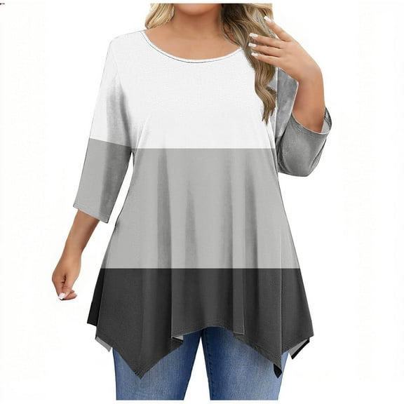Womens Plus Size Tunic Tops with Legging, Long Sleeve Shirts for Women Fall Clothes Casual Color Patchwork Oversized Crewneck Dressy Blouses