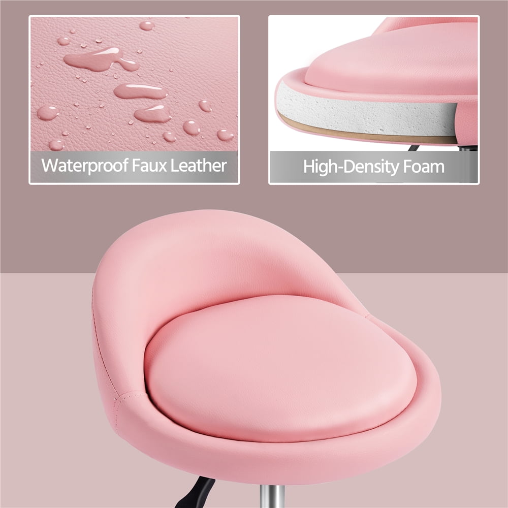 Alden Design Adjustable Swivel PU Leather Bar Stool for Salon, Pink