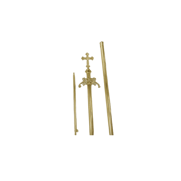 Asta para estandarte reglamentario dos tramos latonado 2.30 mts punta de cruz DM Imports estandarte latonado cruz