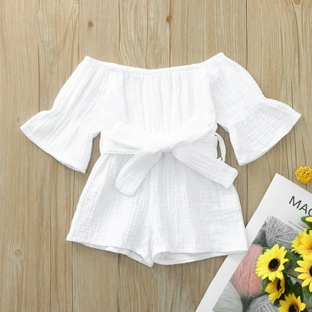 

Hunpta Toddler Baby Kids Girls Boys Off-Shoulder Ruffle Bow Romper Jumpsuit Outfits