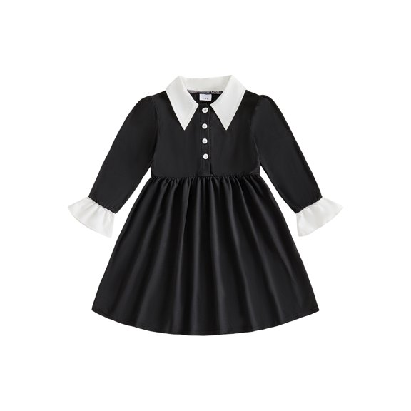 RUINIXCW Kids Girl Halloween Dress Contrast Colors Turn-Down Collar Fall Dress