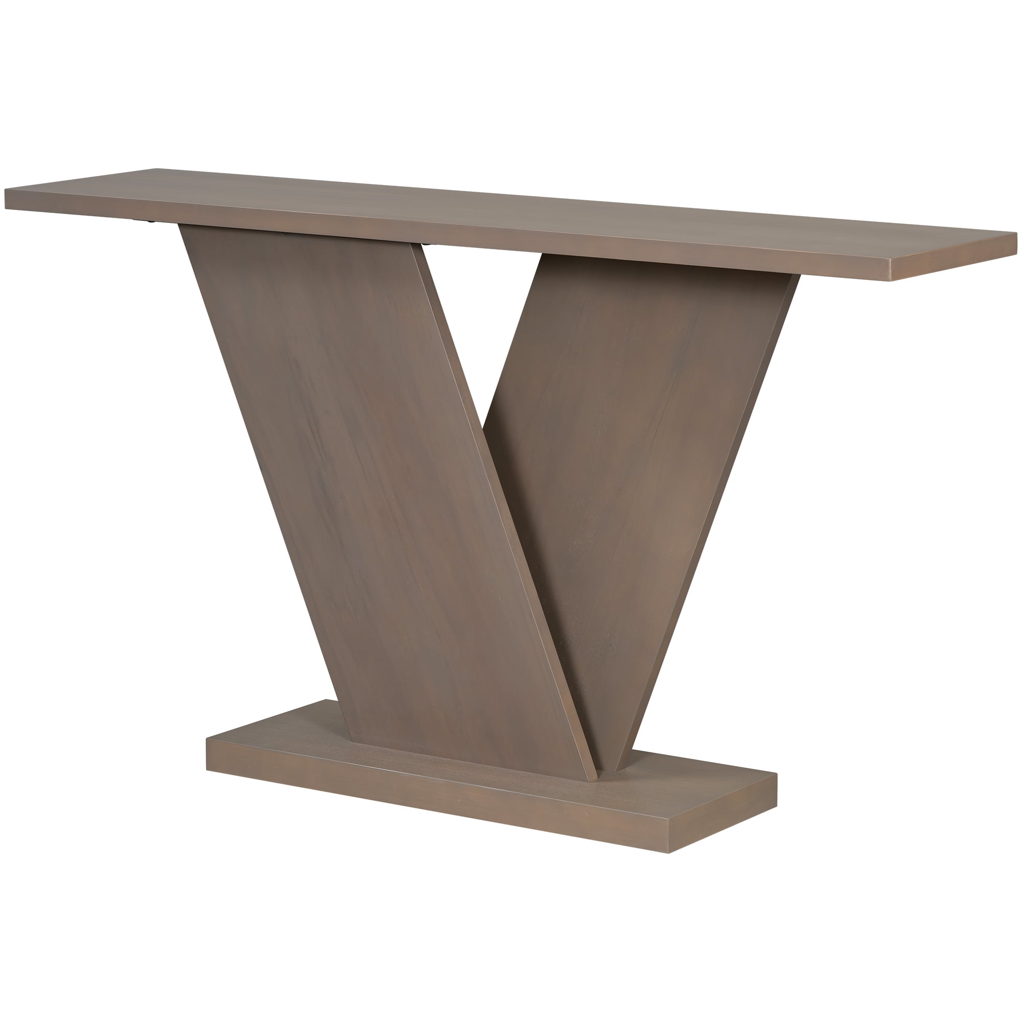 Aukfa Wooden Rectangular Console Table, Sofa Table Behind The Couch V-Base Design for Living Room, Entryway,Brown