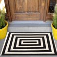 thumbnail image 1 of Black Cream Outdoor Rug Doormat 2\u2019 x 3\u2019 Farmhouse Cotton Woven 3D Striped Printed Rugs Runner Washable Welcome Door Mat for Bathroom Living Room Bedroom Carpet, 1 of 7