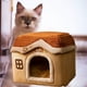 thumbnail image 2 of Cama plegable para perros, casa, tienda de campaña para gatos, cama para dormir, suministros para cachorros y s, felpa acogedora 40x32x35cm Marrón Yuyangstore Nido Cama Casa, 2 of 4