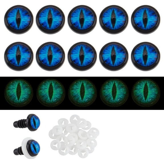 24 Sets Glow in The Dark Safety Eyes 10mm Eye Cabochons Dragon Eye Blue Luminous Plastic Safety Craft Eye Crochet Eyes Safety Eye with Washers for Crochet Stuffed Animal Teddy Bear Decor