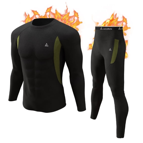 CL convallaria Mens Thermal Underwear Set with Fly, Long Johns Base Layer Winter Hunting Gear Sport Top and Bottom XS-4XL