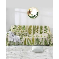 Sage Green Leaves Sofa Couch Covers for 3 Cushion Couch,Washable L Shape Sectional Sofa Covers for Loverseat,Vintage Fern Leaf Botanical Rural Eucalyptus Slipcover Throw Blanket Futon Cover 71x134