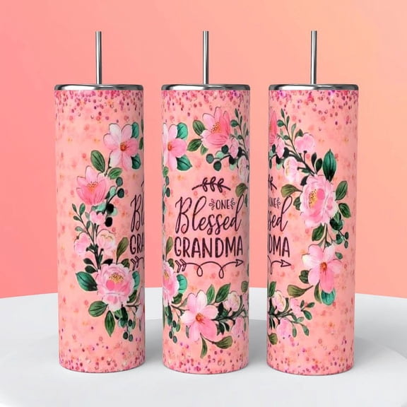 One Blessed Grandma 20 oz insulated hot or cold tumbler drinking cup with straw