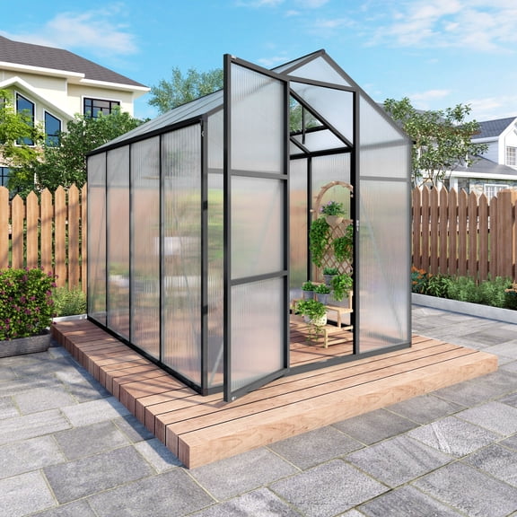 Alvantor 8.1 x 6.1 ft Walk-In Greenhouse, Polycarbonate Panels, Aluminum Frame, Black