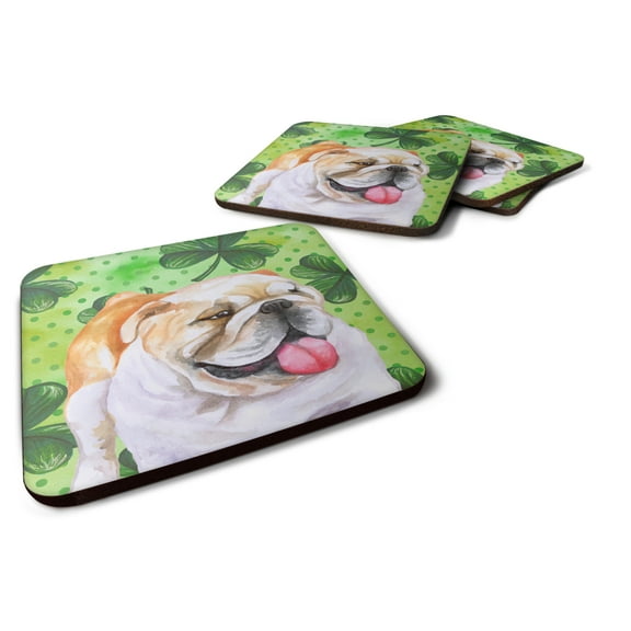 English Bulldog St Patricks Foam Coaster Set of 4 Green