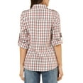 thumbnail image 4 of Allegra K Women's Check Print Roll up Sleeves Flap Pockets Brushed Shirt, 4 of 7