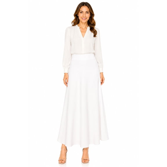 Women's Casual Solid Flare A-line Long Skirt with Elastic Waistband