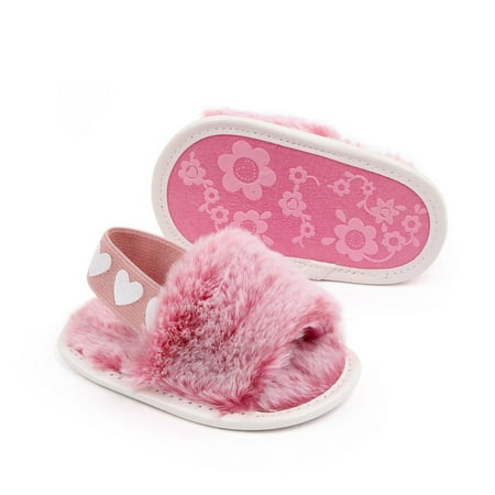 

Infant Baby Girls Anti-slip Sandals Toddler Faux Fur Tie-dye Slippers House Shoes