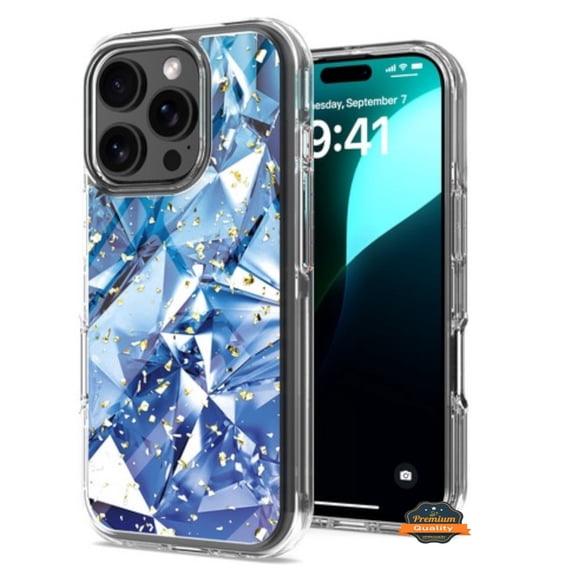 For Apple iPhone 16 Pro (6.3") Hybrid Fashion Stylish Trendy Picture Design Hard Back PC Shockproof TPU Slim Protective Phone Case Cover by Xpression - Marble Blue White