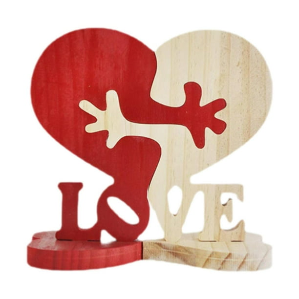 Adornos de madera en forma de corazón, letreros de madera con texto "Love", bandeja escalonada para escritorio, letrero con letras 17cm x 18cm