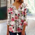 thumbnail image 4 of Womens 3/4 Sleeve Tops Print Casual Fashion T Shirt Button V Neck Blouse Tunic Tops, 4 of 7