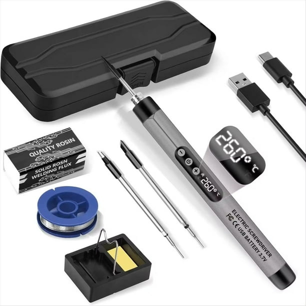 Mini Kit de Soldador Inalámbrico Soldador Portátil USB con LCD Kit de Soldadura de Temperatura Ajustable Gris