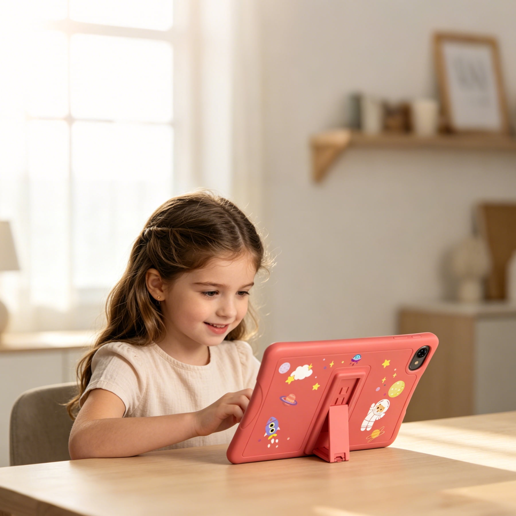 Kids Tablet, Android 15 Tablet for Kids 10.1 inch Ouad-Core with Case, 64GB 1TB TF Card Expandable for Toddler Children, Parental Control, Dual Camera, WiFi,Gift, PINK