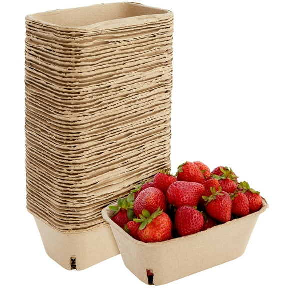 Juvale Pulp Fiber Berry Basket - 1 Pint, Brown, Rectangular, Modern, 60 Pack - Farmers Market & Farm Stand Supplies, Fruit & Vegetable Produce Containers